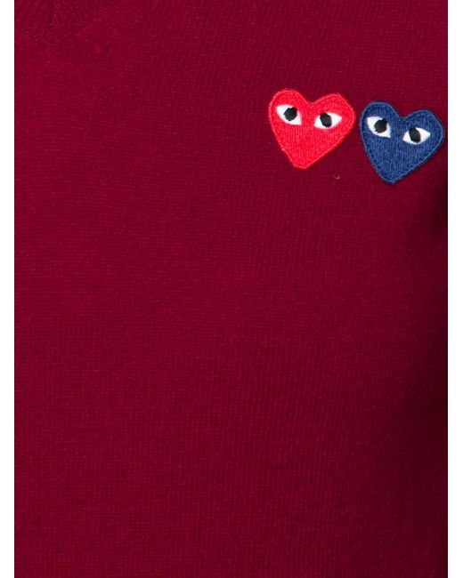 COMME DES GARÇONS PLAY Red Double Heart V-Neck Jumper