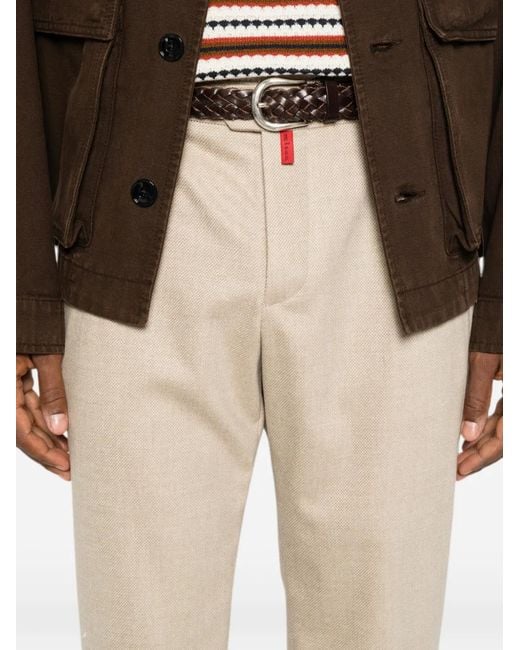Kiton Natural Pleated Straight-Leg Trousers for men