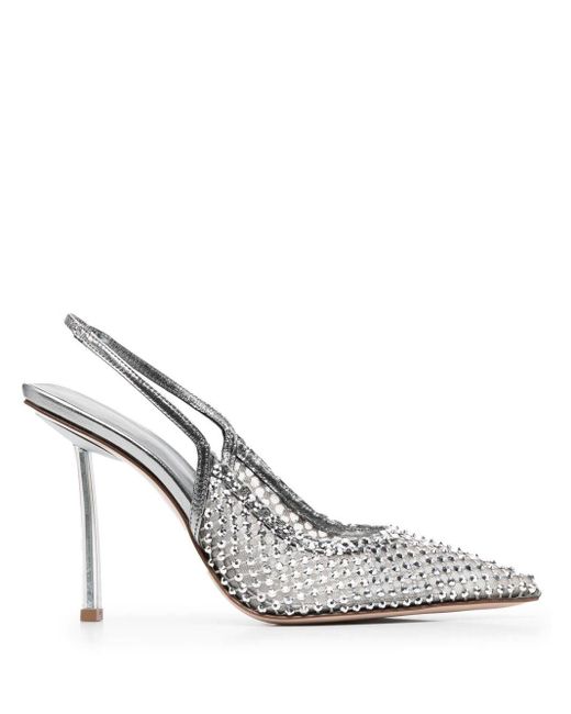 Le Silla Leather Gilda Crystal-embellished Pumps in Silver (White) | Lyst