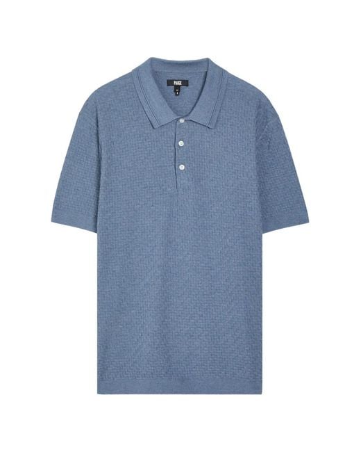 PAIGE Blue Basket-Weave Knit Polo Shirt for men