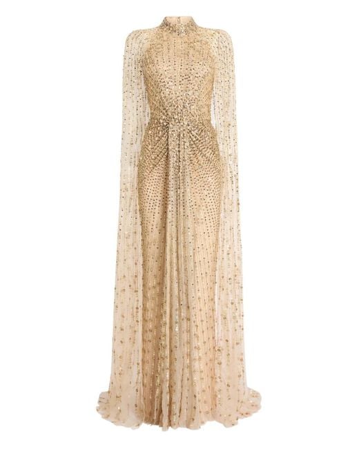 Jenny Packham Natural Sequin-Embellished Maxi Dress