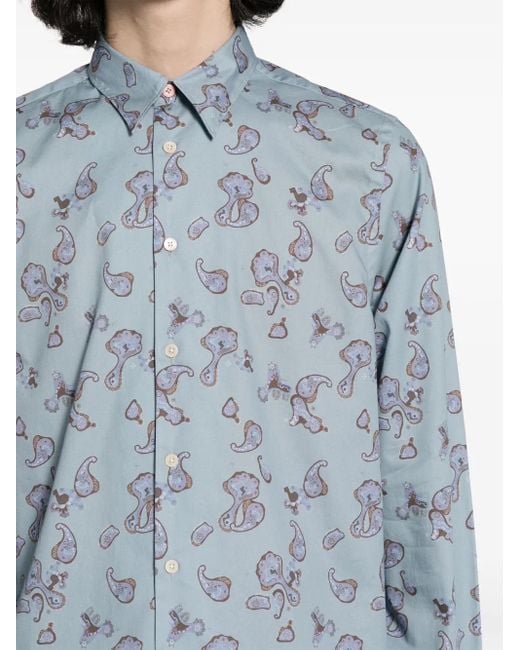 Paul Smith Blue Paisley-Print Cotton Shirt for men