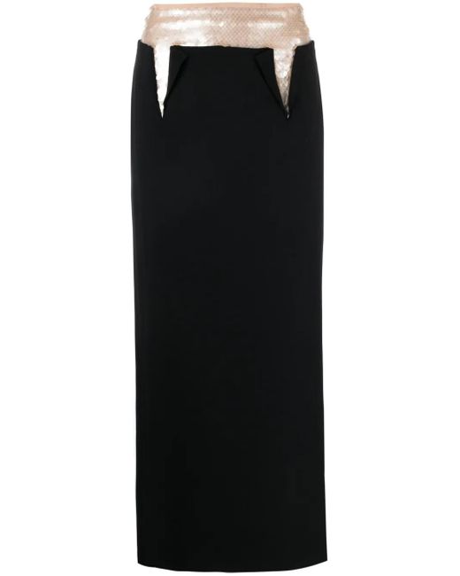 V:PM ATELIER Black Nerida Double-Waist Sequin Maxi Skirt
