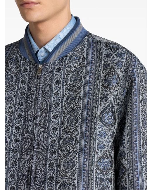 Etro Blue Floral Jacquard Bomber Jacket for men