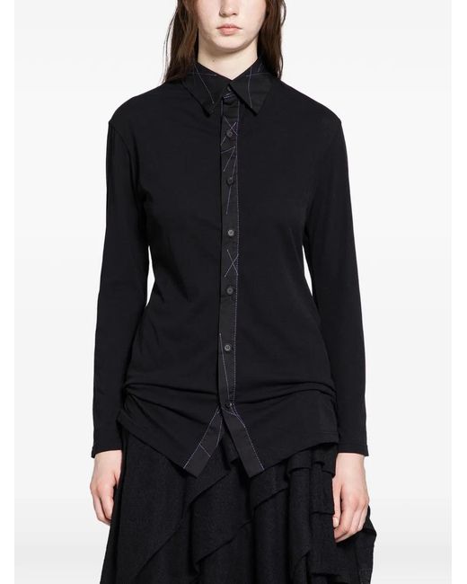 Yohji Yamamoto Black Stitched-Detail Shirt