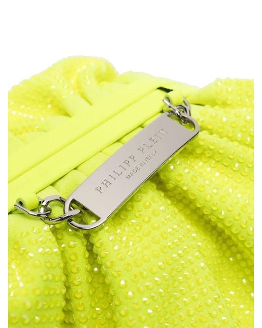 Philipp Plein Yellow Mini Pillow Embellished Clutch Bag