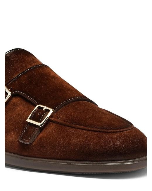 Santoni Brown Suede Monk Shoes for men
