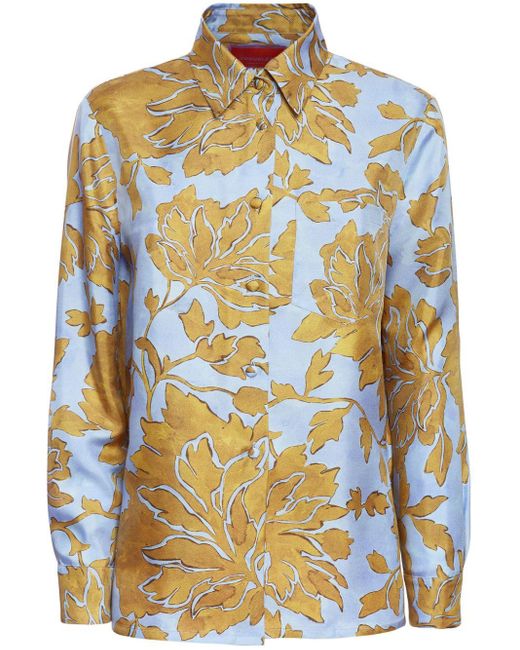 LaDoubleJ Gray Floral-print Silk Shirt