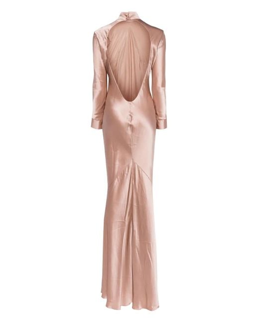 Michelle Mason Pink Long Sleeve Silk Gown