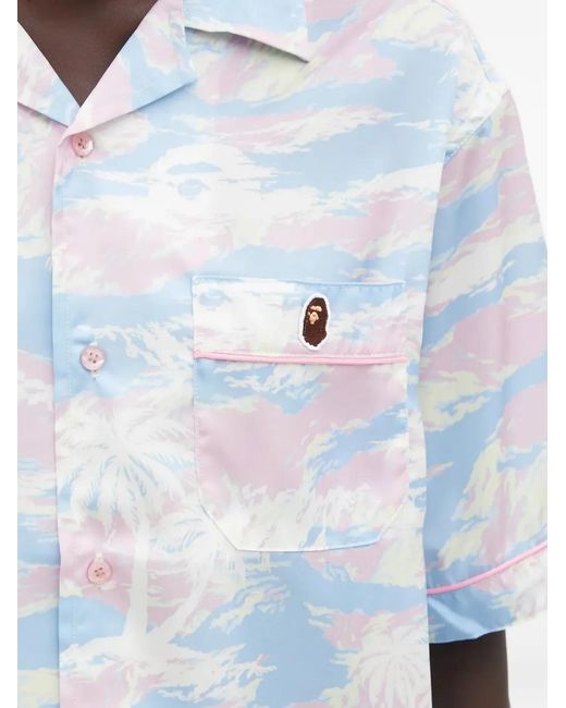 A Bathing Ape Blue Short-Sleeve Pocket Patterned Shirt