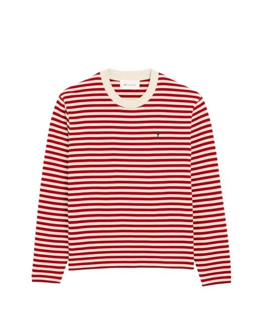 AMI Red Mariniere Cotton T-Shirt With Ami De Coeur