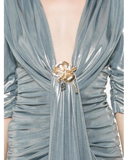 Babylon Blue V-Neck Ruched Maxi Dress