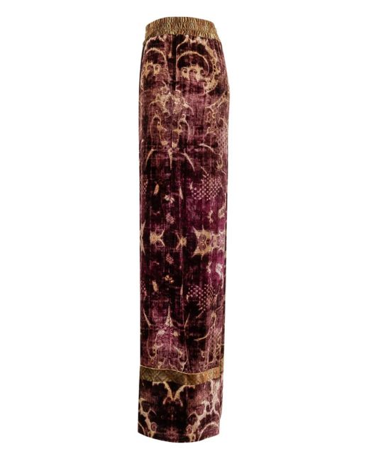 Pierre Louis Mascia Red Damask-Print Velvet Trousers