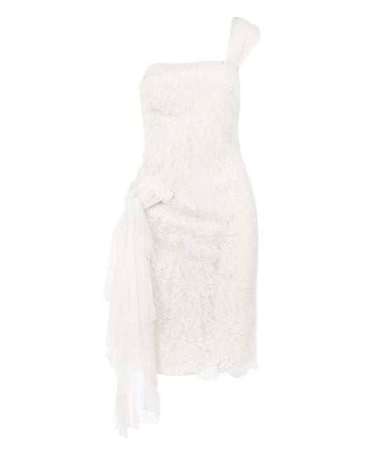 Valentino Garavani White Floral Lace One-Shoulder Midi Dress