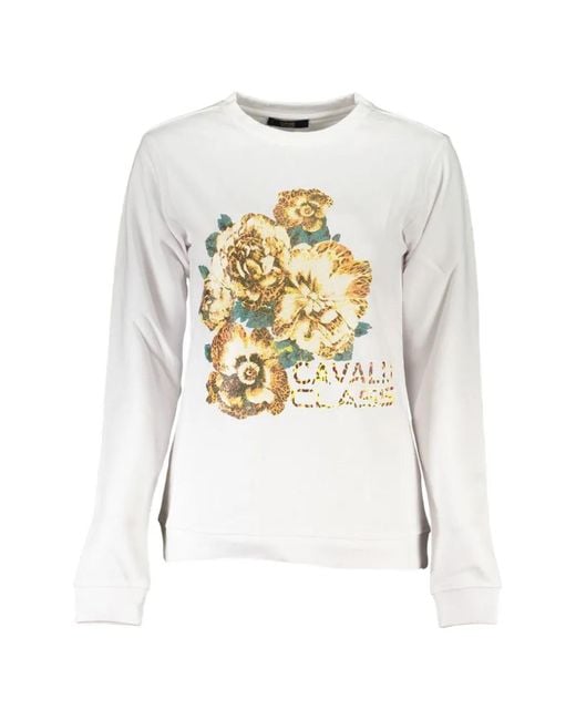 Roberto Cavalli White Floral-Print Sweater