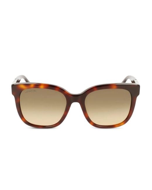 Lacoste Natural Crocodile-Effect Square-Frame Sunglasses