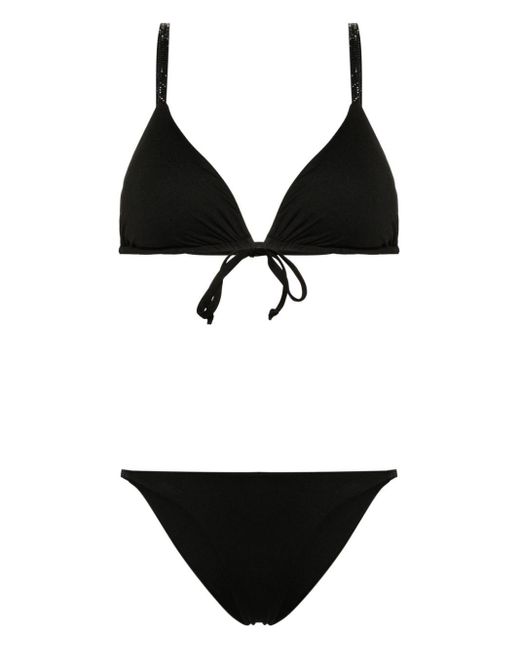 Fisico Black Triangel-Bikini mit strassverzierten Trägern