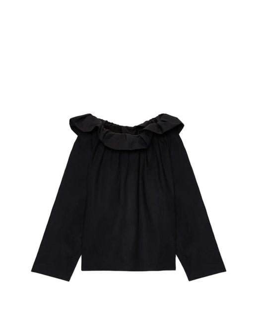 MSGM Black Ruffled-Neck Blouse
