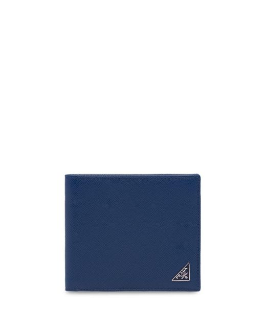Prada Blue Logo Plaque Bi-fold Wallet for men