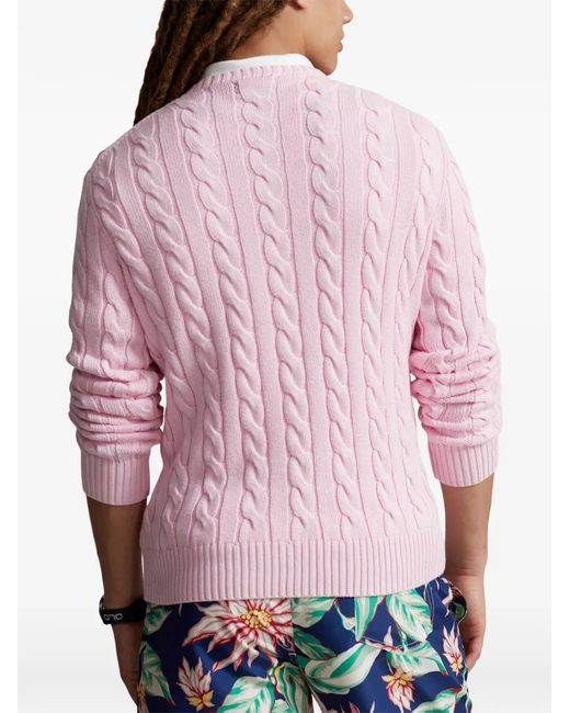 Polo Ralph Lauren Pink Cable-Knit Crew Neck Sweater for men