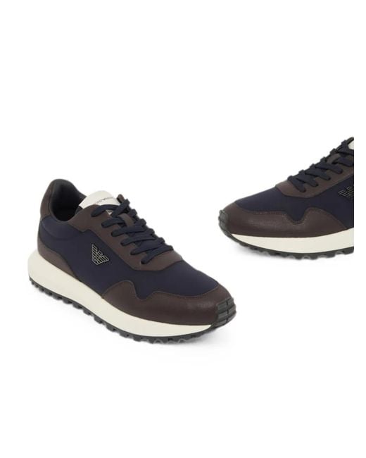 Emporio Armani Blue Recycled Nylon Sneakers With Regenerated Saffiano Details for men
