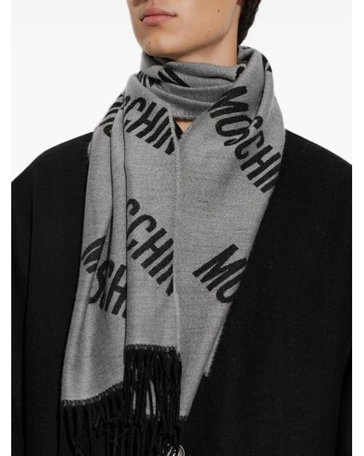 Moschino Gray Wool Scarf With Monogram