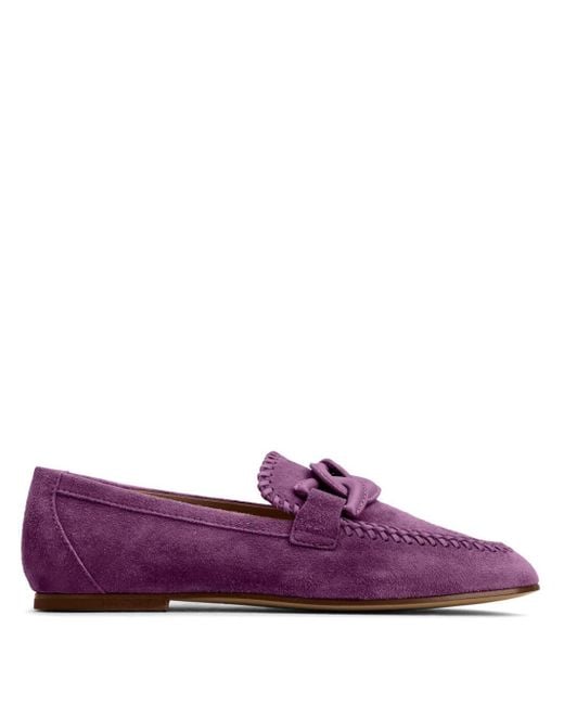 Tod's Chain-plaque Suede Loafers in Purple | Lyst