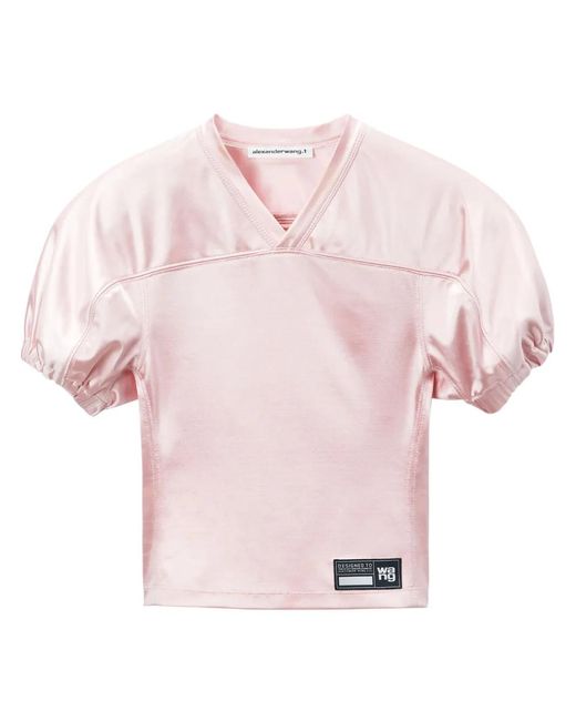 Alexander Wang Pink Logo Satin-Jersey Top