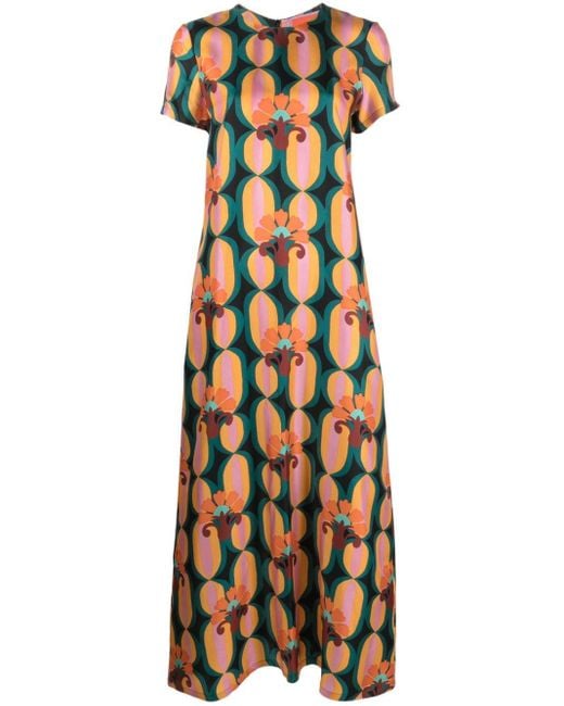 LaDoubleJ Orange Kleid aus Seide mit Print