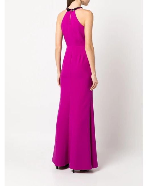 Marchesa Purple Keyhole Neck Halter Gown