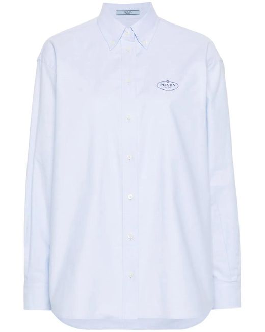 Prada White Logo Embroidered Cotton Shirt - Women's - Cotton