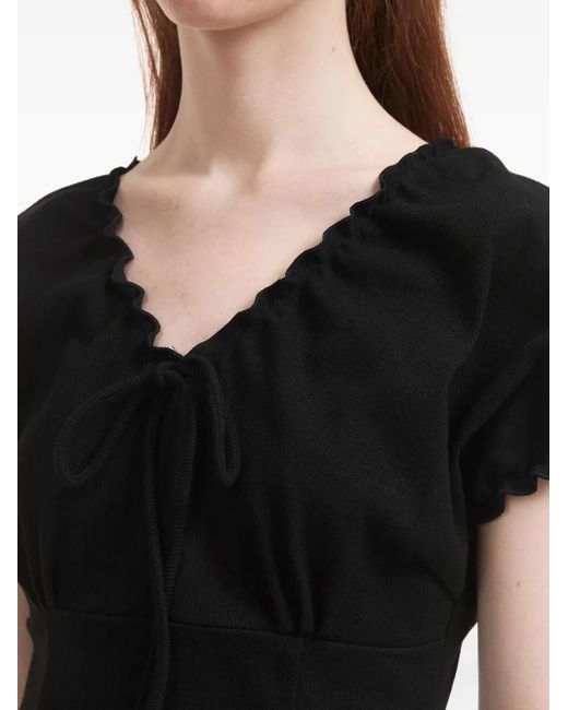 B+ AB Black Frill-Neck Self-Tie Mini Dress