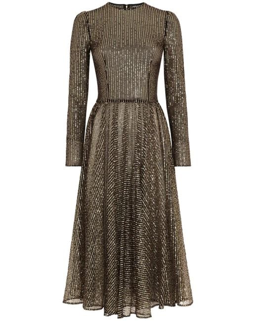Dolce & Gabbana Metallic Midi Sequin-Embellished Flared Dress