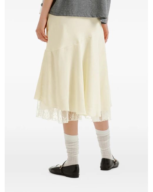 B+ AB White Lace-Trim Asymmetric Midi Skirt