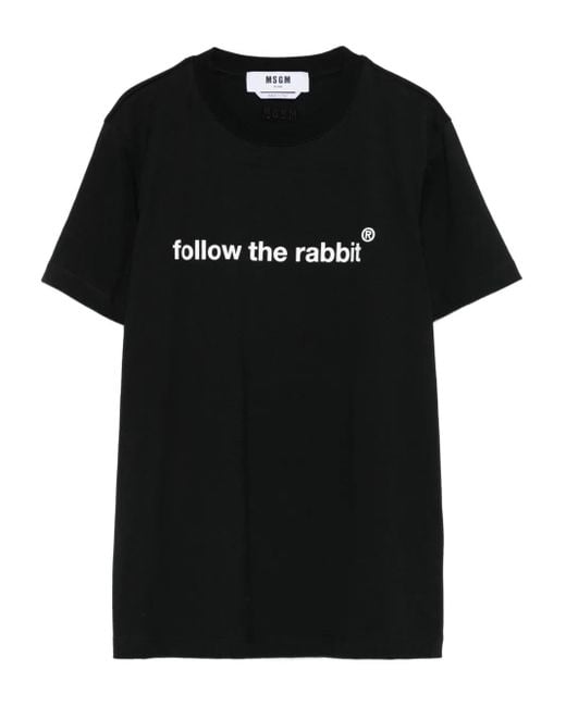 MSGM Black Rabbit-Print T-Shirt