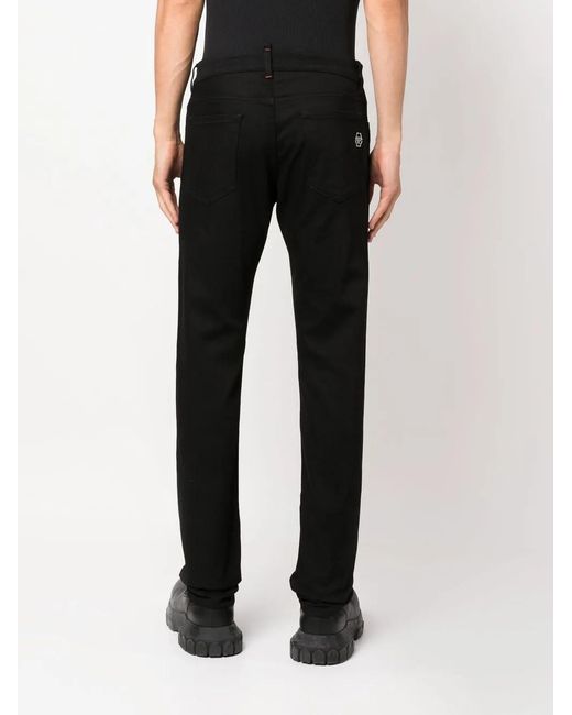Philipp Plein Black Embroidered-Logo Straight-Leg Jeans for men