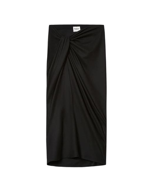 Isabel Marant Black Draped Knot-Detail Midi Skirt