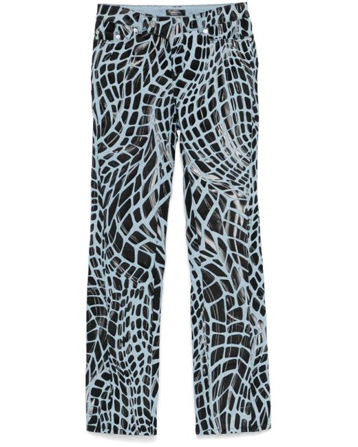 Mugler Blue Velvet-Print Straight-Leg Jean