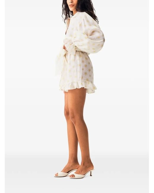 Sleeper White Ruffled Floral-Print Shorts