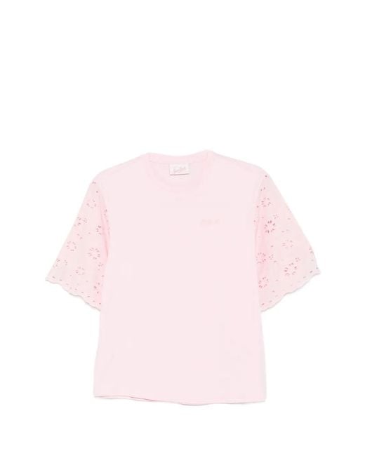 Mc2 Saint Barth Pink Maisa Broderie-Anglaise-Sleeve T-Shirt