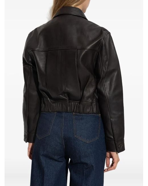 Officine Generale Black Zip-Up Leather Jacket
