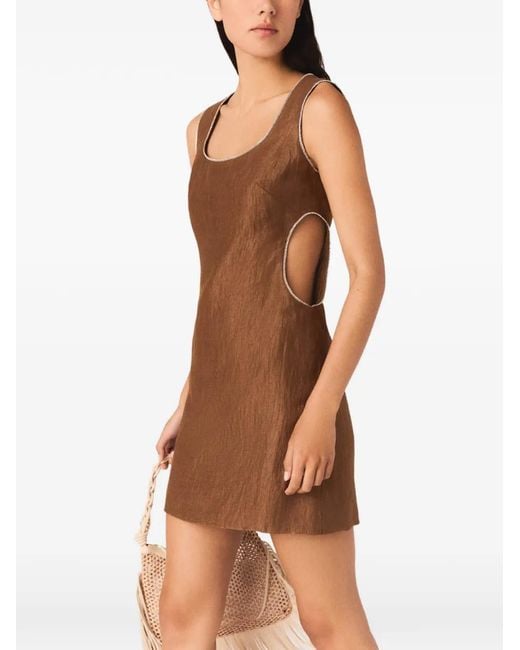 Maje Brown Short Linen-Blend Dress