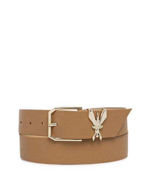 Patrizia Pepe Brown Fly-Plaque Grained-Leather Belt