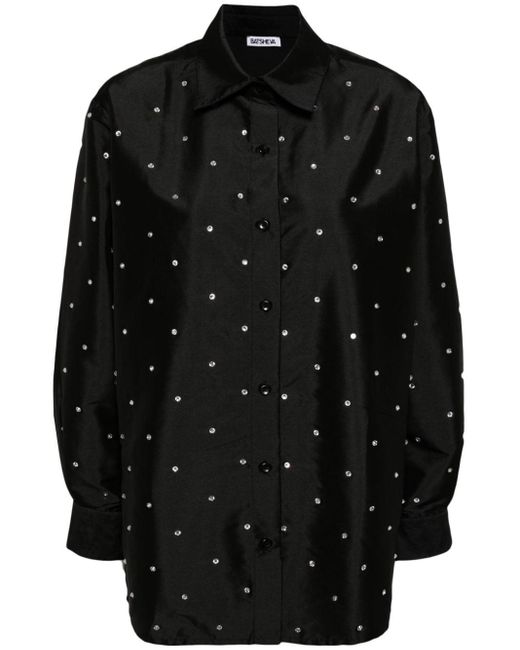 BATSHEVA Black Crystal-embellished Long-sleeve Shirt