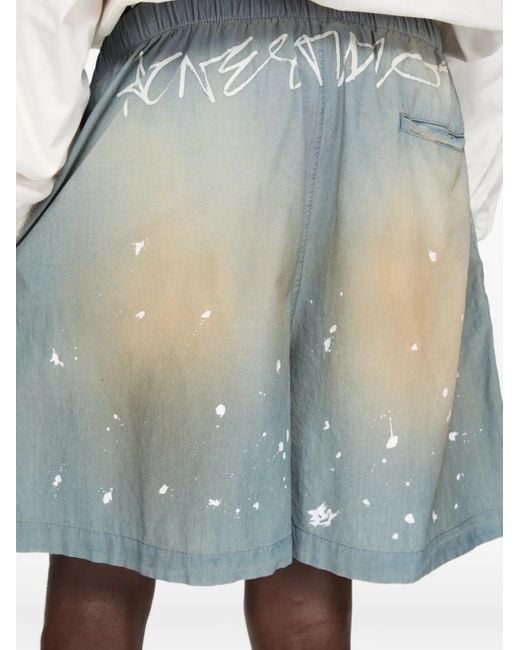 Acne Blue Logo-Stamp Shorts for men