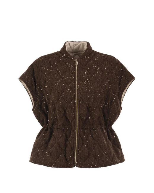Fabiana Filippi Brown Sequin-Embellished Quilted Gilet