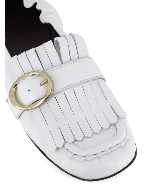 Paul Smith White Buckle Fringed Loafers