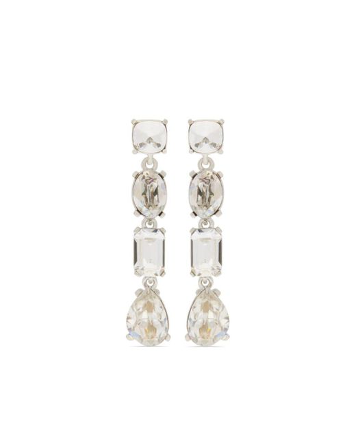 Oscar de la Renta White Crystal-embellished Drop Earrings