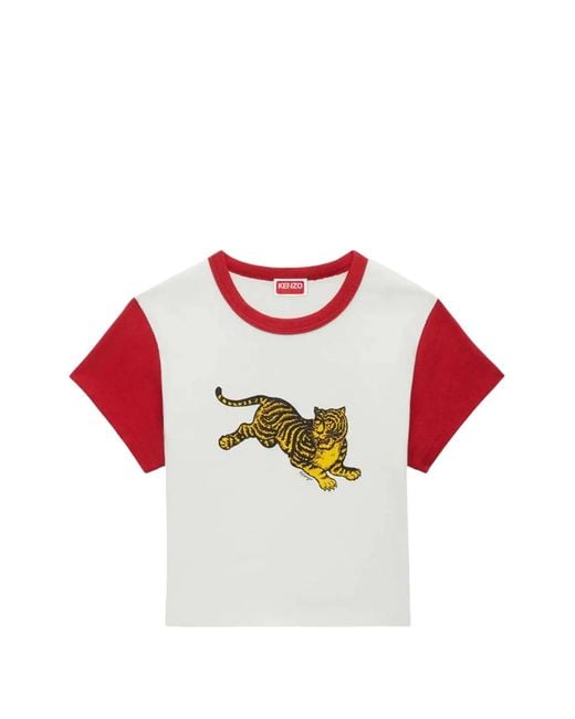 KENZO Red Jumping Tiger Cropped Cotton T-Shirt
