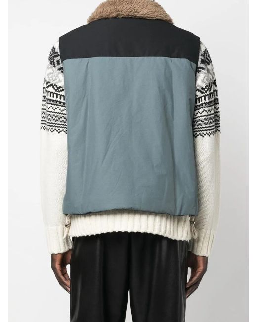 Sacai Blue Padded Shearling-Collar Jacket for men